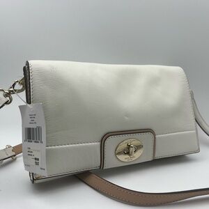 Kate Spade White and Tan Crossbody Bag with Gold Turnlock